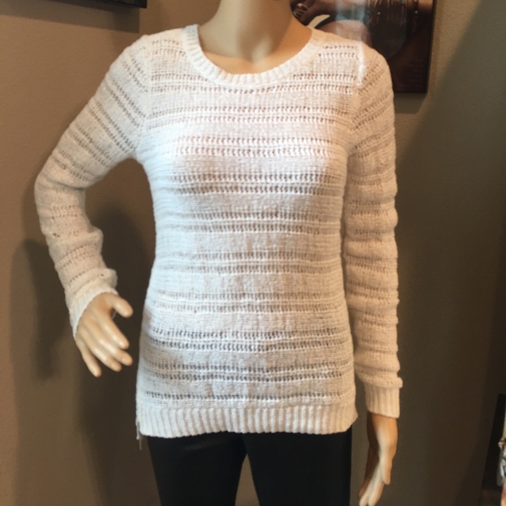 MICHAEL KORS Knit Pullover Sweater White Silver Side Zippers Women's X-Small